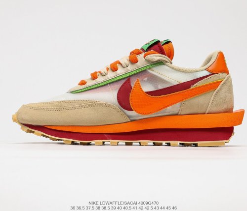 CLOT x Sacai x Nike LDV Waffle Daybreak Net/Orange Blaze-Deep Red-Green Sneakers Men Womens Shoes 4009G470