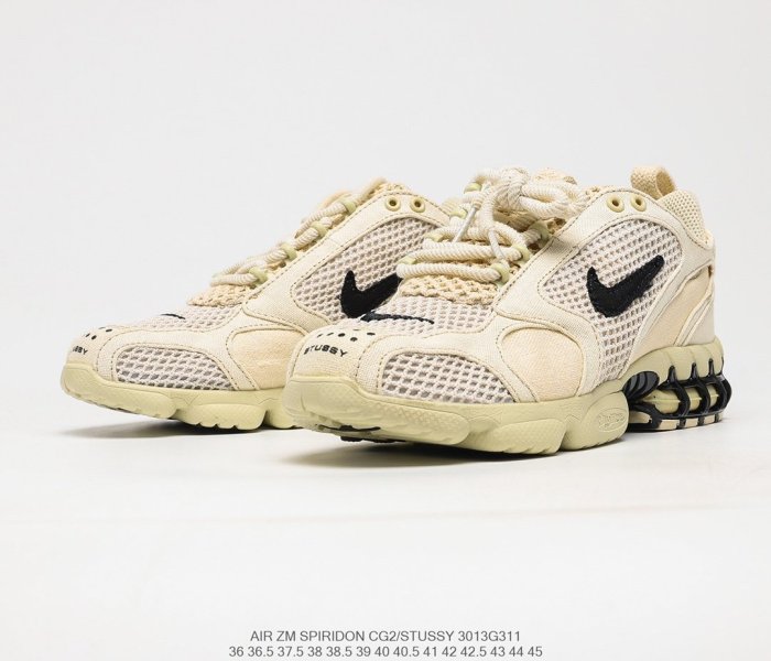 Stussy x Nike Air Zoom Spiridon Caged 2 Fossil color Sneakers Men Womens Shoes 3013G311