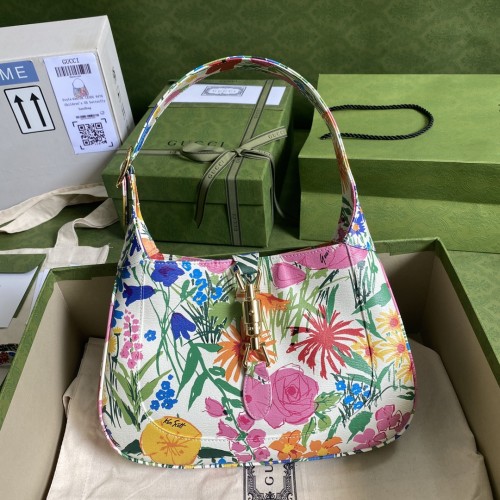 Gucci Womens Bags Handbags Shoulder Messenger Bags Luxury Brand GG Ken Scott print Jackie 1961 small shoulder bag 636709 UA90G 9251 with Original Box