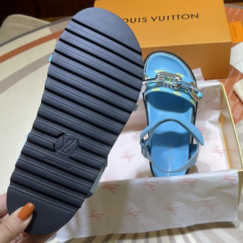 Louis Vuitton Womens Shoes Sandals Leather Design Luxury Brand PASEO FLAT COMFORT SANDAL 1A90QC Mint Green Monogram-embossed lamb leather and calf leather