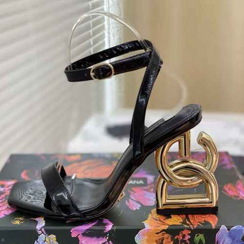 Dolce&Gabbana Womens Shoes Sandals Slippers Luxury Brand Fashion Patent leather sandals with DG Pop heel CR1175A147180999 with Original Box
