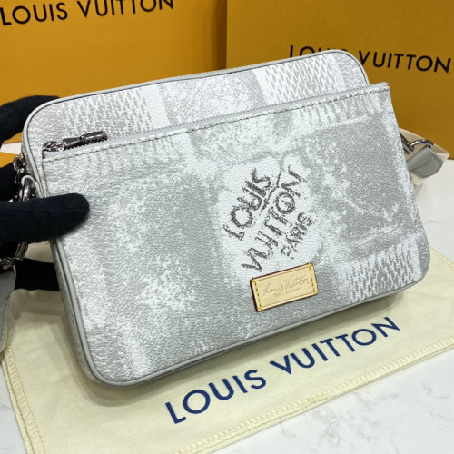 Louis Vuitton Mens Shoulder Bags Luxury Brand Fashion Type TRIO MESSENGER Stone Gray Damier Salt canvas with Original Box N50068
