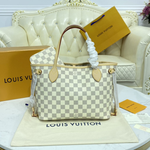 Louis Vuitton Womens Bags Handbags Luxury Brand Fashion Type Neverfull PM Bag Damier Azur Canvas N41362