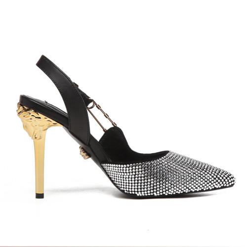 Versace Brand Womens Sandals Shoes Leather Big Size LA MEDUSA SLING-BACK PUMPS High Heel Design Luxury Brand Sandals for Women