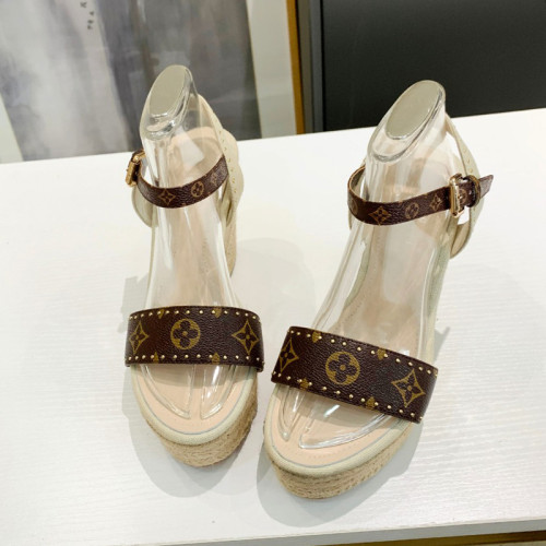 Louis Vuitton Womens Shoes Sandals Leather Design Luxury Brand Summer Fashion Sandals COASTLINE WEDGE SANDAL 1A8NNT with Original Box