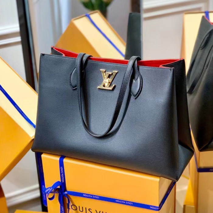 Louis Vuitton Womens Bags Handbags Luxury Brand Fashion Type LOCKME SHOPPER Black Grained calf leather M57345