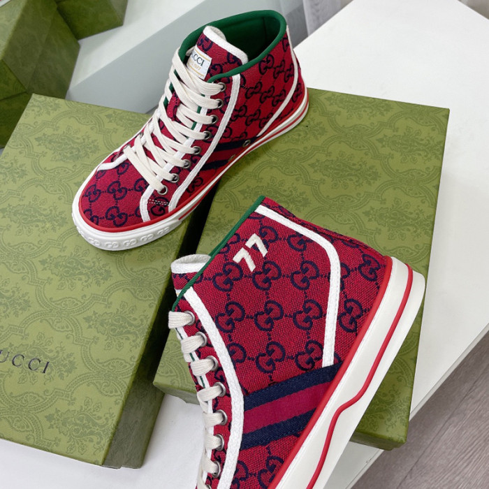 Gucci Womens Shoes Fashion Type Luxury Brand Leather Women's Gucci Tennis 1977 high top sneaker with Original Box