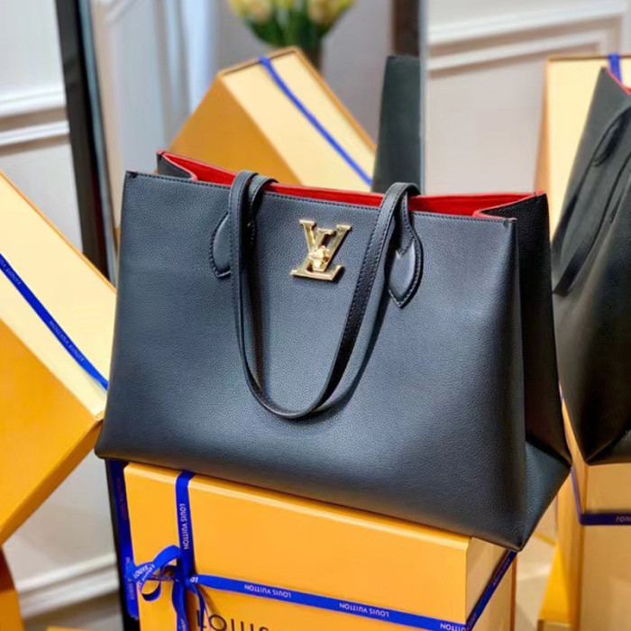 Louis Vuitton Womens Bags Handbags Luxury Brand Fashion Type LOCKME SHOPPER Black Grained calf leather M57345
