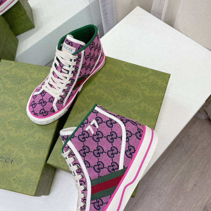 Gucci Womens Shoes Fashion Type Luxury Brand Leather Women's Gucci Tennis 1977 high top sneaker with Original Box