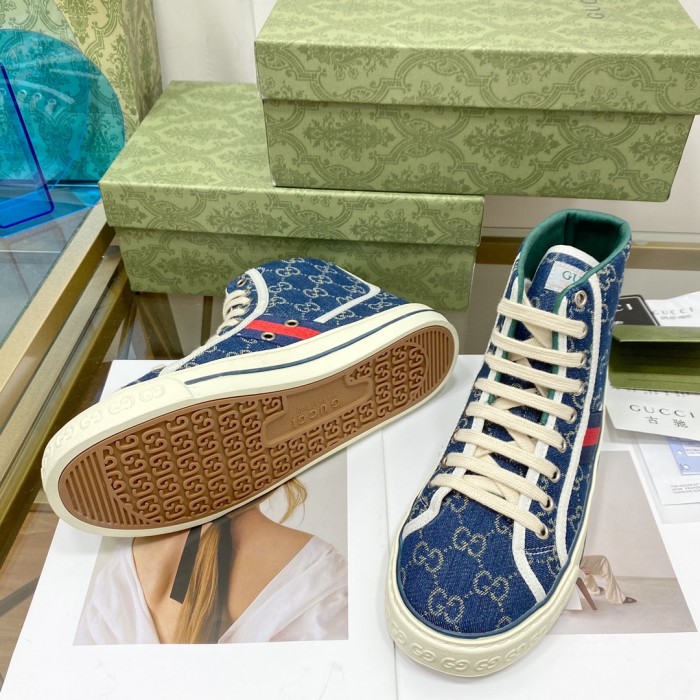 Gucci Womens Shoes Fashion Type Luxury Brand Leather Women's Gucci Tennis 1977 high top sneaker with Original Box