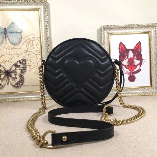 Gucci Womens Bags Shoulder Messenger Bag Luxury Brand Black Leather GG Marmont mini round shoulder bag 550154 0OLET 1000