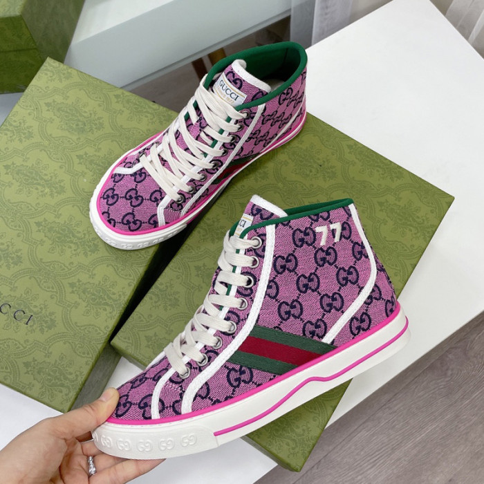 Gucci Womens Shoes Fashion Type Luxury Brand Leather Women's Gucci Tennis 1977 high top sneaker with Original Box