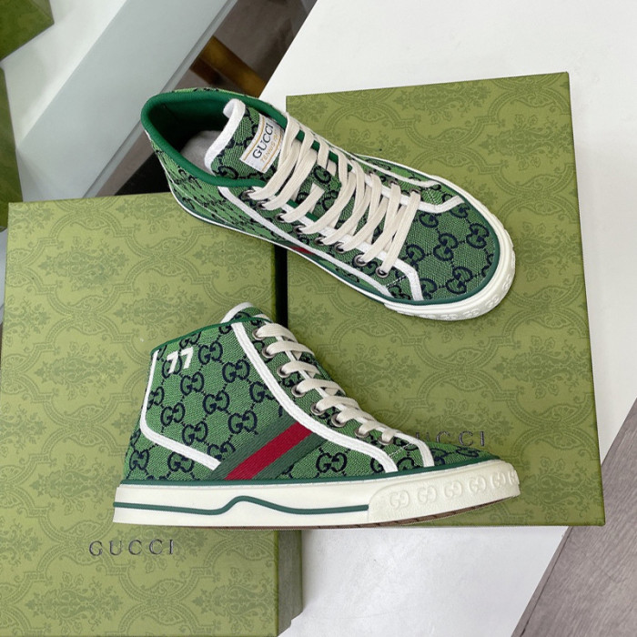 Gucci Womens Shoes Fashion Type Luxury Brand Leather Women's Gucci Tennis 1977 high top sneaker with Original Box