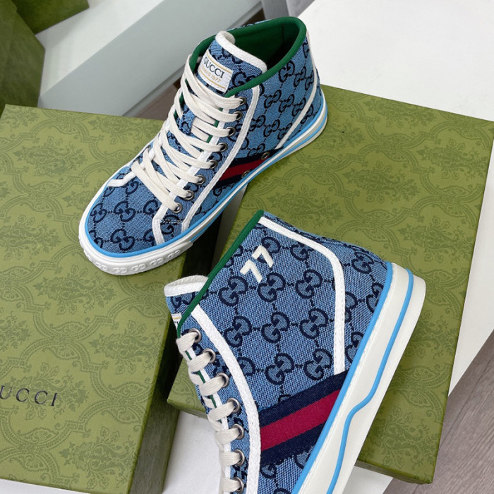 Gucci Womens Shoes Fashion Type Luxury Brand Leather Women's Gucci Tennis 1977 high top sneaker with Original Box