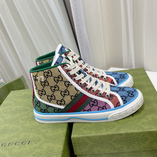 Gucci Mens Shoes Sneakers Luxury Brand Men's Gucci Tennis 1977 GG Multicolor high-top with Original Box 663658 2UZ60 4275