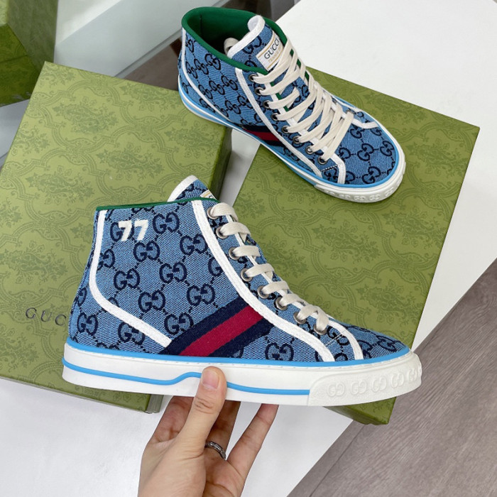 Gucci Womens Shoes Fashion Type Luxury Brand Leather Women's Gucci Tennis 1977 high top sneaker with Original Box