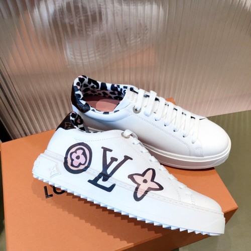 Louis Vuitton Women Shoes Sneakers Lace-Up Luxury Brand Fashion TIME OUT SNEAKER White Monogram-debossed calf leather with Original Box 1A93XQ