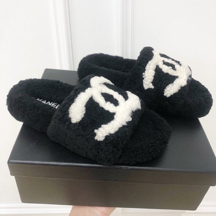 Chanel Womens Shoes Mule Slide Sandal Luxury Brand Plus Velvet Slippers for Women with Original Box