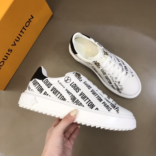 Louis Vuitton Women Shoes Sneakers Lace-Up Luxury Brand Fashion TIME OUT SNEAKER White Monogram-debossed calf leather with Original Box 1A9D2F