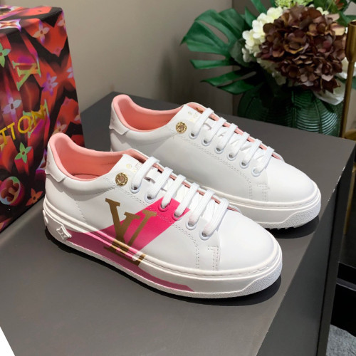 Louis Vuitton Women Shoes Sneakers Lace-Up Luxury Brand Fashion TIME OUT SNEAKER Pink Printed calf leather with Original Box 1A95BV