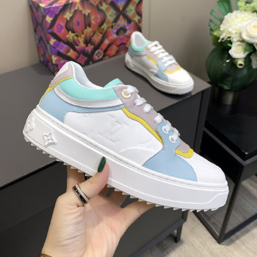Louis Vuitton Women Shoes Sneakers Lace-Up Luxury Brand Fashion TIME OUT SNEAKER Light Blue Monogram-embossed lamb leather and calf leather with Original Box 1A8VUD
