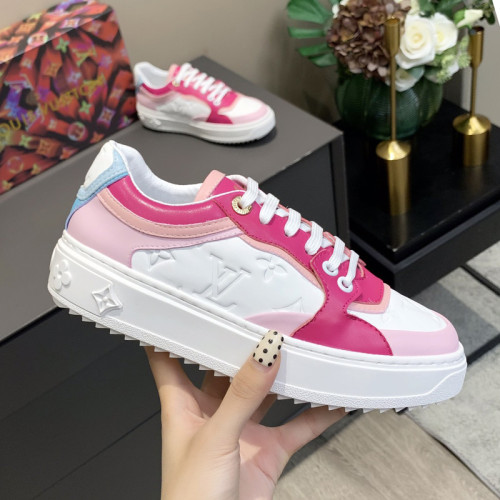 Louis Vuitton Women Shoes Sneakers Lace-Up Luxury Brand Fashion TIME OUT SNEAKER Fuchsia Monogram-embossed lamb leather and calf leather with Original Box 1A8WK6