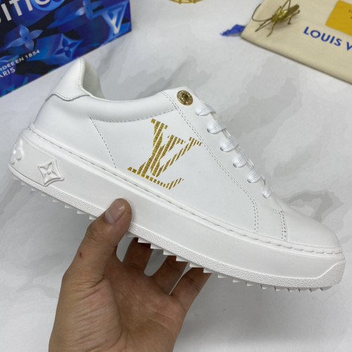 Louis Vuitton Women Shoes Sneakers Lace-Up Luxury Brand Fashion LV TIME OUT SNEAKER Gold Calf leather with Original Box 1A87PV