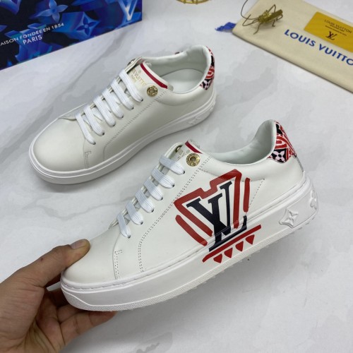 Louis Vuitton Women Shoes Sneakers Lace-Up Luxury Brand Fashion LV CRAFTY TIME OUT SNEAKER Red - Printed calf leather with Original Box 1A85OD