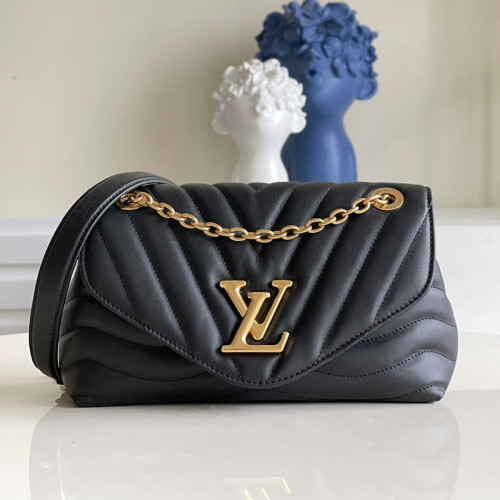 Louis Vuitton Womens Bags Shoulder Bag Luxury Brand LV NEW WAVE CHAIN BAG Black Smooth cowhide leather with Original Box M58552