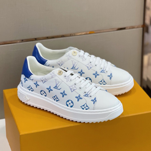 Louis Vuitton Women Shoes Sneakers Lace-Up Luxury Brand Fashion TIME OUT SNEAKER Blue Debossed calf leather with Original Box 1A8SZD