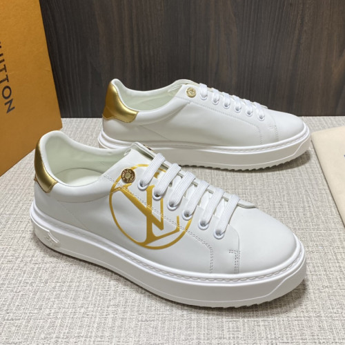 Louis Vuitton Women Shoes Sneakers Lace-Up Luxury Brand Fashion LV TIME OUT SNEAKER Gold Printed calf leather and metallic calf leather with Original Box 1A8NIO