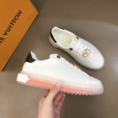 Louis Vuitton Women Shoes Sneakers Lace-Up Luxury Brand Fashion LV TIME OUT SNEAKER Orange Calf leather and patent Monogram canvas with Original Box