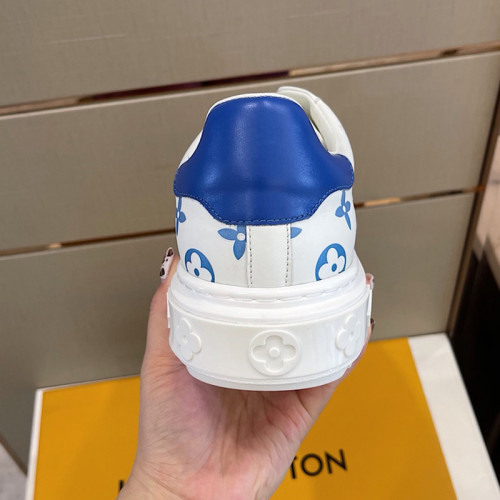 Louis Vuitton Women Shoes Sneakers Lace-Up Luxury Brand Fashion TIME OUT SNEAKER Blue Debossed calf leather with Original Box 1A8SZD