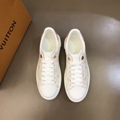Louis Vuitton Women Shoes Sneakers Lace-Up Luxury Brand Fashion TIME OUT SNEAKER Pink Debossed calf leather with Original Box 1A8SZT