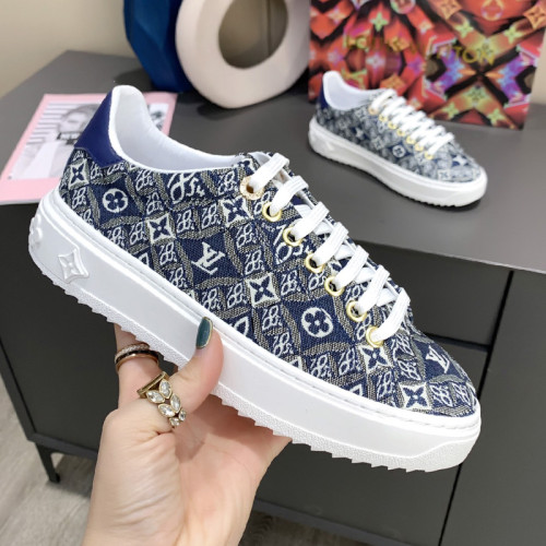Louis Vuitton Women Shoes Sneakers Lace-Up Luxury Brand Fashion SINCE 1854 TIME OUT SNEAKER Blue Jacquard textile with Original Box 1A8O0G