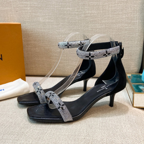 Louis Vuitton Womens Shoes Sandals Leather Design Luxury Brand Summer Fashion Sandals APPEAL SANDAL 1A965D Black Suede baby goat leather and strass with Original Box