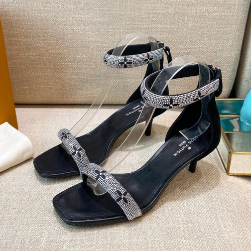 Louis Vuitton Womens Shoes Sandals Leather Design Luxury Brand Summer Fashion Sandals APPEAL SANDAL 1A965D Black Suede baby goat leather and strass with Original Box
