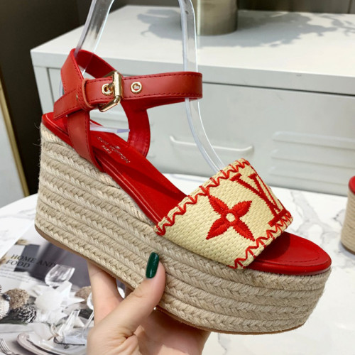 Louis Vuitton Womens Shoes Sandals Leather Design Luxury Brand Summer Fashion Sandals BOUNDARY WEDGE SANDAL with Original Box