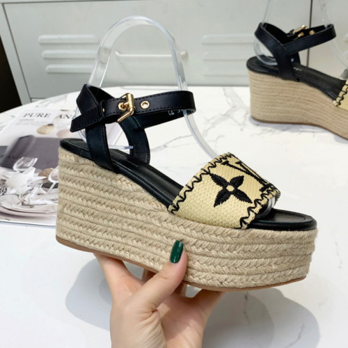 Louis Vuitton Womens Shoes Sandals Leather Design Luxury Brand Summer Fashion Sandals BOUNDARY WEDGE SANDAL with Original Box