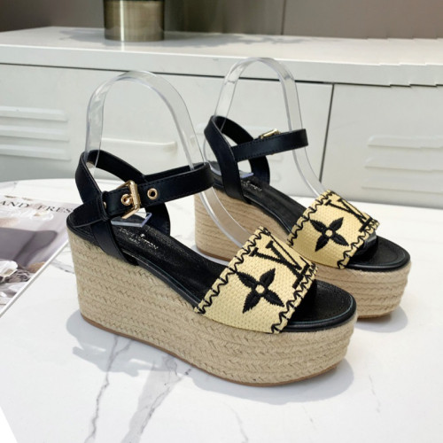 Louis Vuitton Womens Shoes Sandals Leather Design Luxury Brand Summer Fashion Sandals BOUNDARY WEDGE SANDAL with Original Box