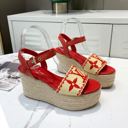 Louis Vuitton Womens Shoes Sandals Leather Design Luxury Brand Summer Fashion Sandals BOUNDARY WEDGE SANDAL with Original Box