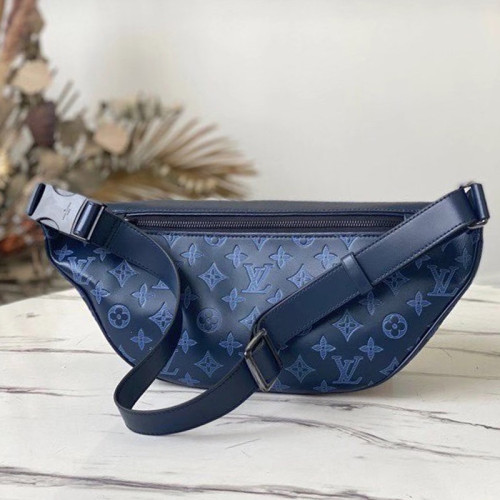 Louis Vuitton Mens Shoulder Bags Luxury Brand Fashion Type DISCOVERY BUMBAG M45729 with Original Box Navy Blue Monogram Shadow cowhide leather