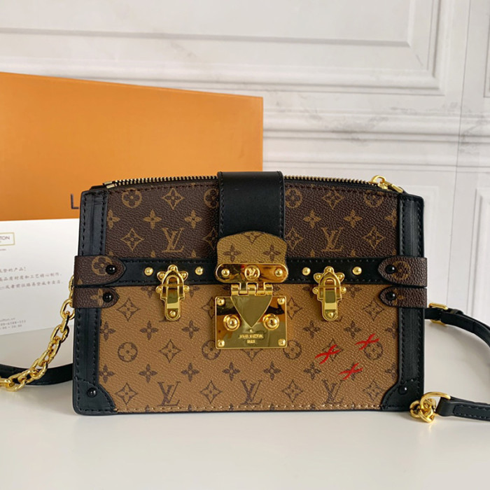 Louis Vuitton Womens Bags Messenger Shoulders Bags Luxury Brand TRUNK CLUTCH Monogram and Monogram Reverse coated canvas Women Bags M43596