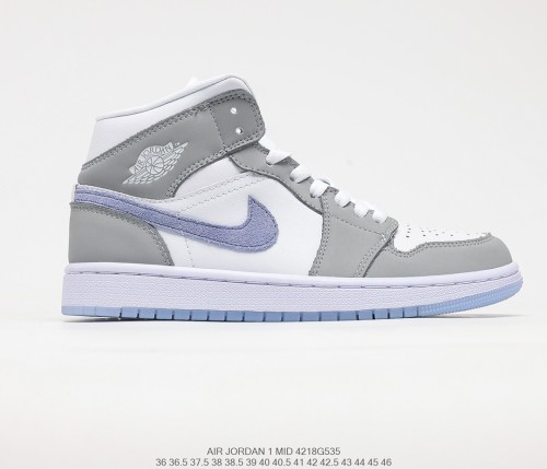 NIKE Wmns Air Jordan 1 Mid White Wolf Grey AJ1 Sneakers Mens Womens Shoes Sneakers with Original Box 4218G535