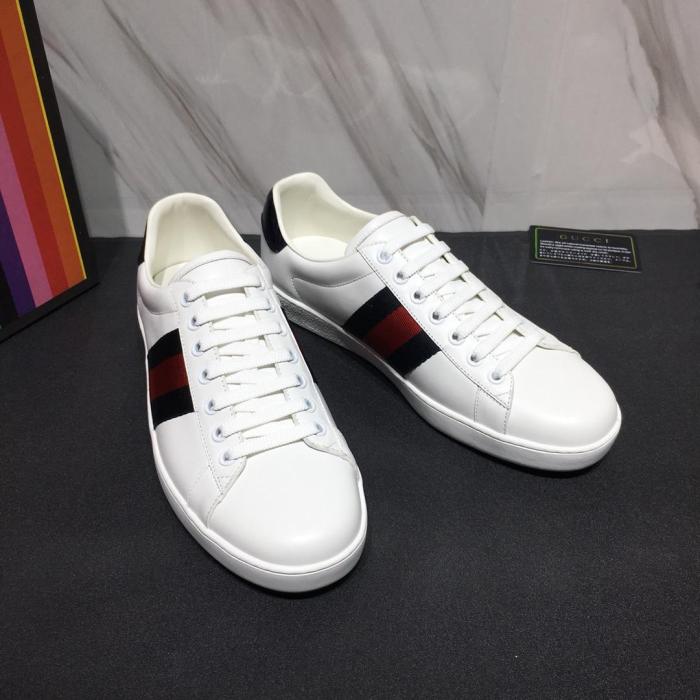 Gucci Men Shoes Sneakers Luxury Brand Men's Ace Leather Sneaker ‎386750 A3830 9071 with Original Box