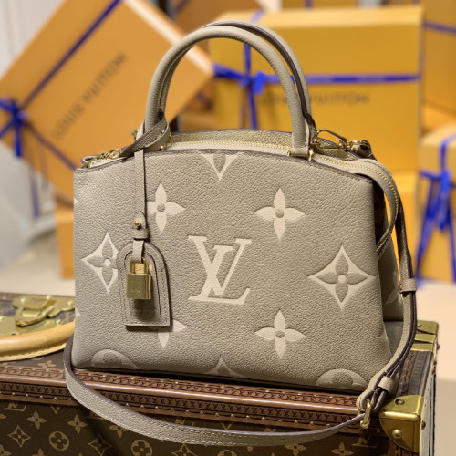 Louis Vuitton Womens Bag Shoulder Messenger Bags Luxury Brand Fashion PETIT PALAIS M58914 Tourterelle/Crème Embossed grained cowhide leather