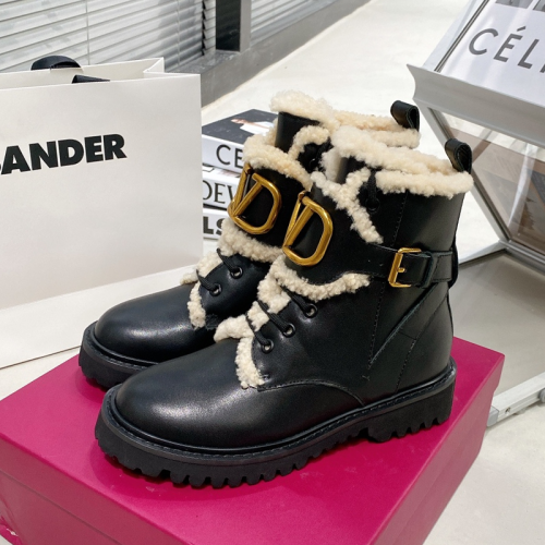 Valentino Garavani Women Fashion Ankle Boots Luxury Brand Vlogo Signature Calfskin Combat Boot Plus Velvet Design Keep Warm
