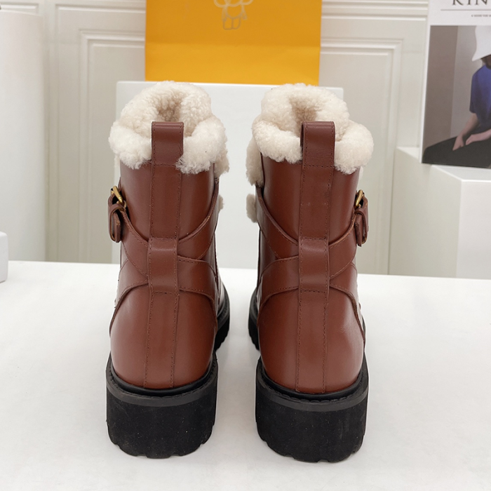 Valentino Garavani Women Fashion Ankle Boots Luxury Brand Vlogo Signature Calfskin Combat Boot Plus Velvet Design Keep Warm