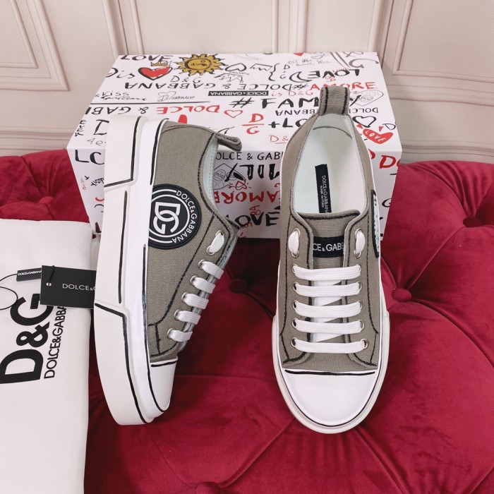Dolce&Gabbana Womens Shoes Sneakers Fashion Type Luxury Brand Two-tone canvas Portofino Light Low-top sneakers with DG logo with Original Box