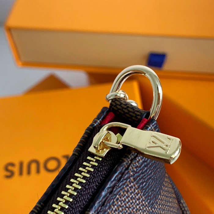 Louis Vuitton Womens Bags Clutch Wallets Luxury Brand Fashion Type Messenger Bags MINI POCHETTE ACCESSOIRES N58009 Damier Ebene coated canvas